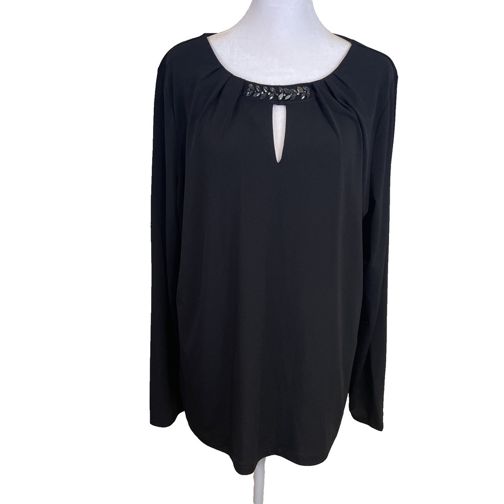 Liz Claiborne Career Woman's Blouse Size XL Black Classic Staple Versatile‎